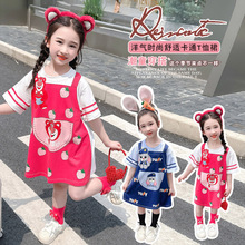 韩版夏款女童宝宝草莓熊朱迪兔可爱卡通连衣裙假两件T恤裙子新款
