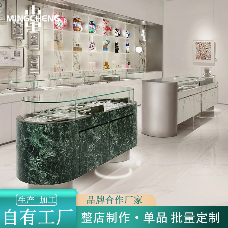 潮流手办玩具中岛展柜带灯圆形样品陈列柜毛绒玩具展示柜店面展架