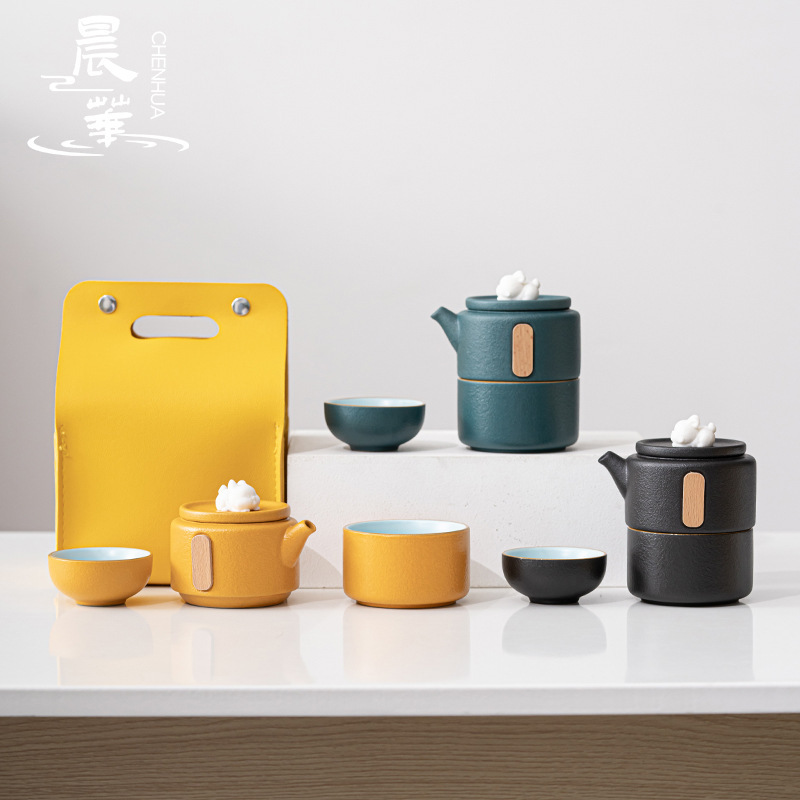 Moe Rabbit Crude Pottery Travel Kung Fu Tea Set suit Portable Portable Outdoor Camping One Pot Two Cups Ceramic Express Cup