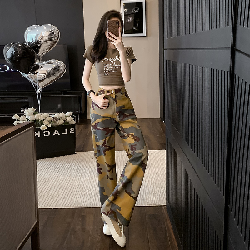 Suit Women's 2025 New Summer Style Camouflage Jeans Pants T-Shirt Casual Fashion Suit Two-Piece Trendy Set