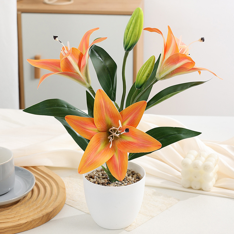 外贸3D大头百合花三头仿真百合家居落地假花装饰婚礼花艺盆栽摆件|undefined