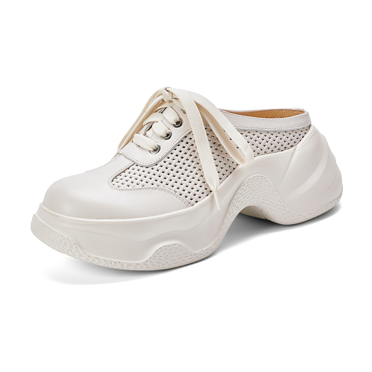 Dép sandal nữ quai chữ V đế bánh mì cao 5 cm, mũi trùm kín, phong cách casual — màu trắng ngà