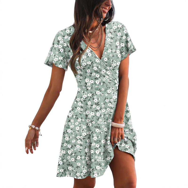 Women's Casual Wrap Dress with V-Neck, A-Line Pleated Sleeves, Summer Tank Dress, Fashion 2026 Women's Casual Wrap Dress with V-Neck, A-Line Pleated Sleeves, Summer Tank Dress, Fashion 2026