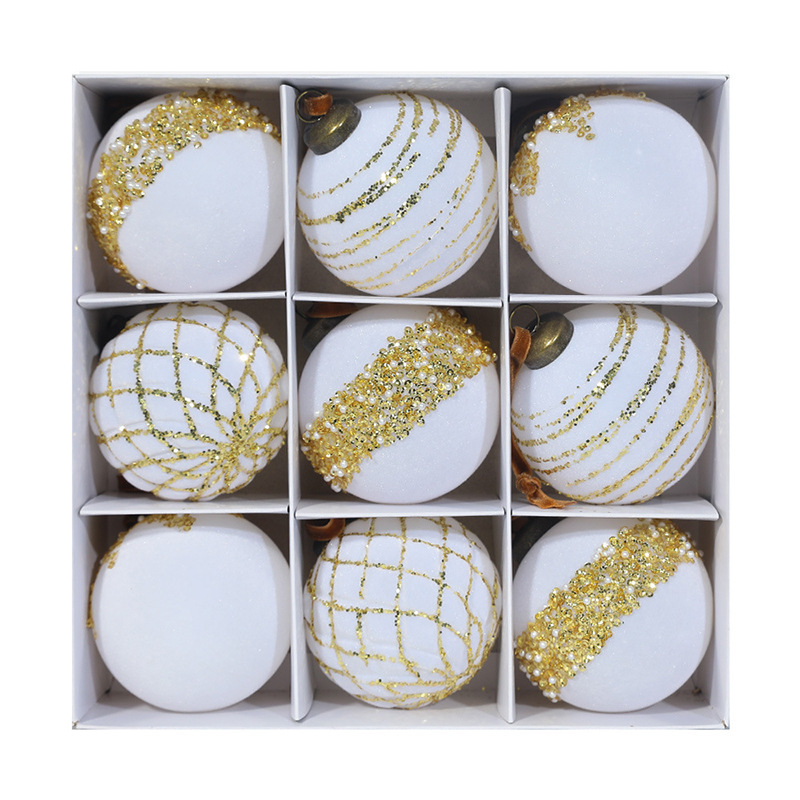 8cm9個植毛スパンコールパールクリスマスボール装飾用品ペンダントペンダントレッドベルベットボールクリスマスツリー|undefined