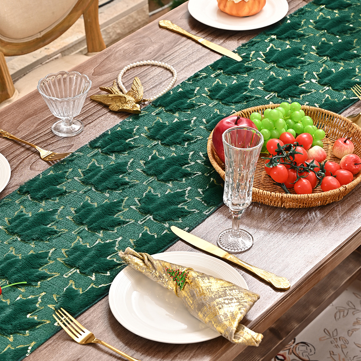 Nuevo transfronterizo de oro completo bandera de mesa de otoño Jacquard rectangular bandera de mesa de comedor de hotel TEMU distribución spot