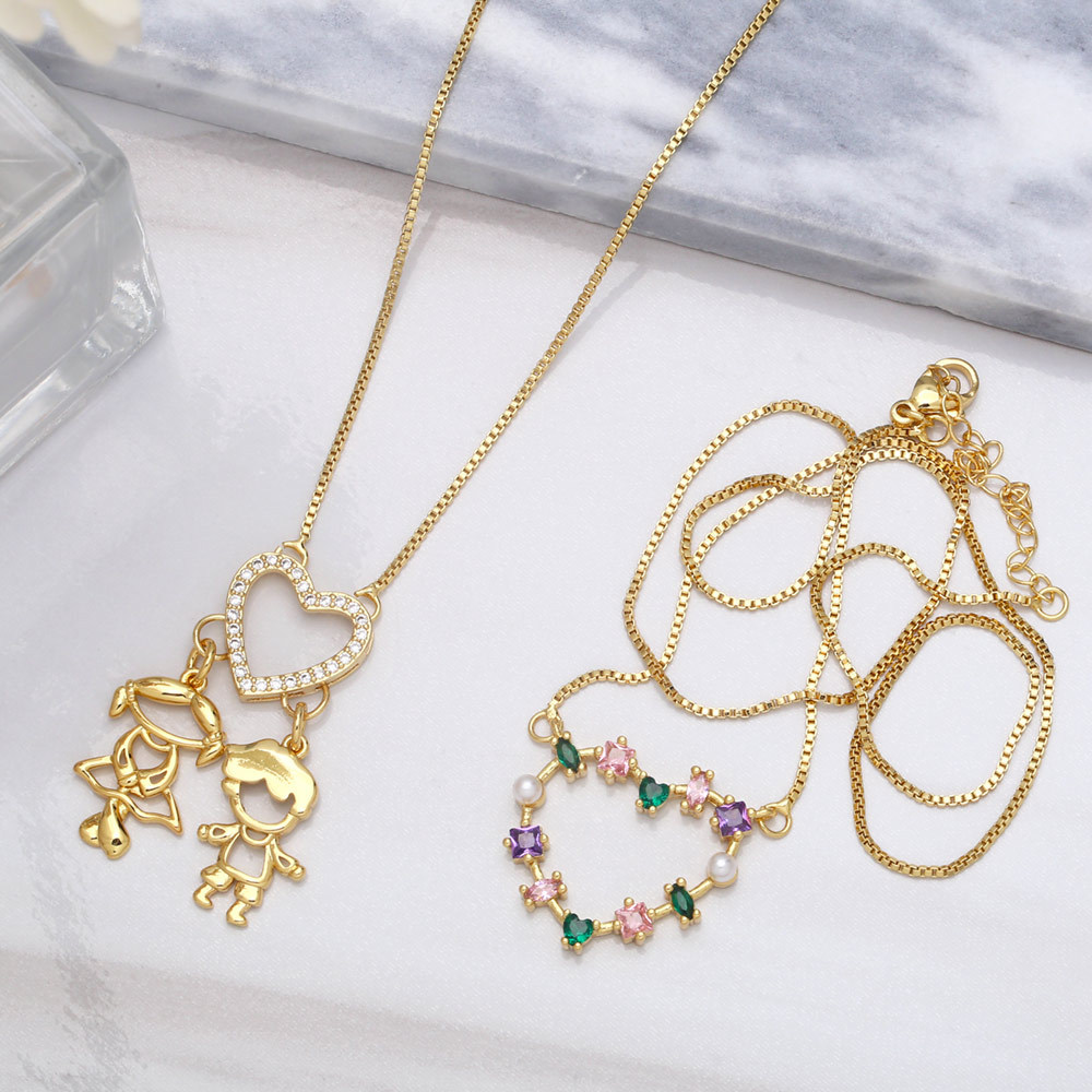 fashion heart shaped inlaid colored zircon copper necklace wholesalepicture3