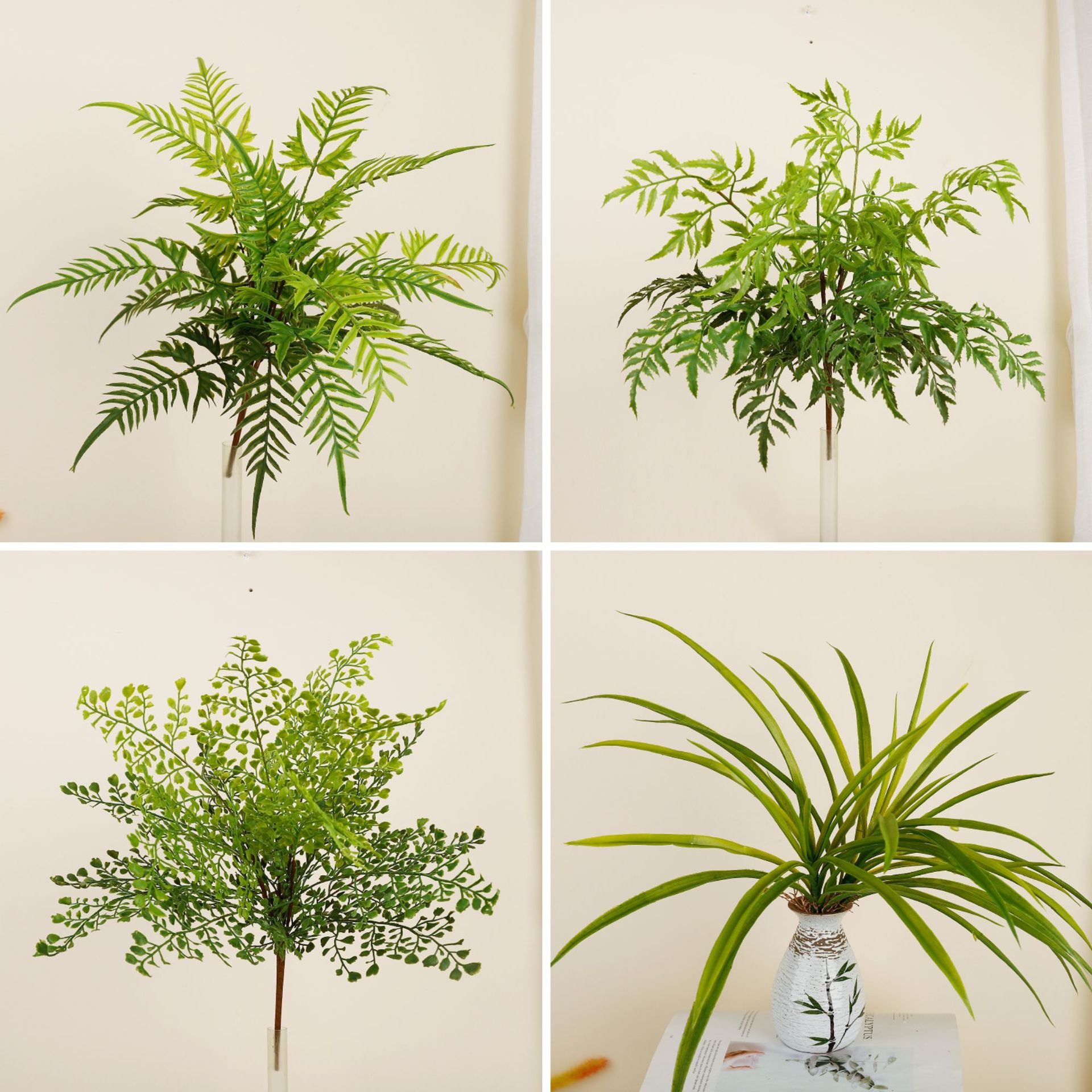 Artificial Ferns with a Soft Rubber-Like Texture, Fake Green Plants for Indoor Flower Arrangements and Landscaping, Decorative Forest-Style Artificial Plants with Fern Leaves