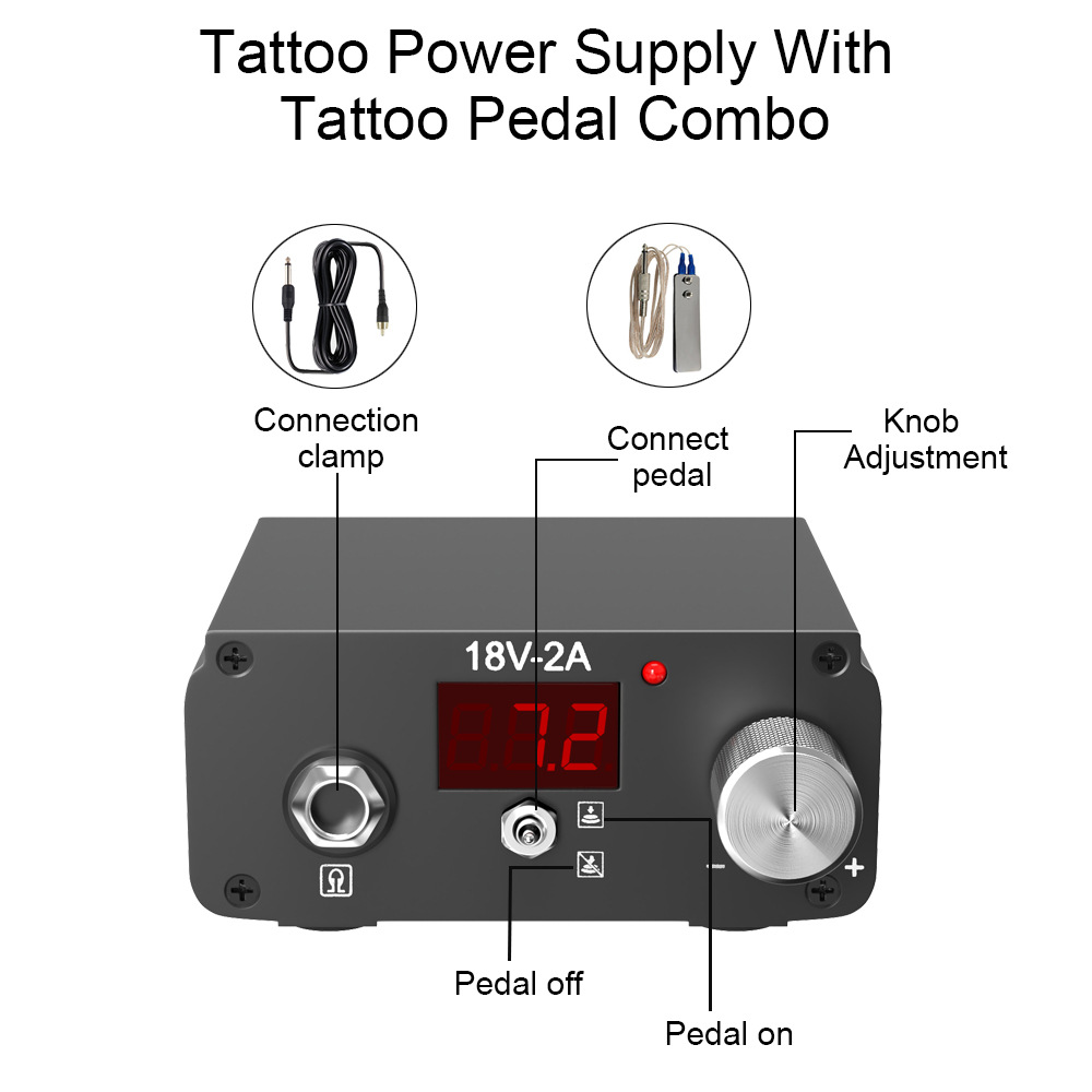 Nuevo pedal de fuente de alimentación de bordado de tatuaje integrado con pantalla mano dial fuente de alimentación pedal-libre tatuaje herramienta de suministro de energía equipo de tatuaje