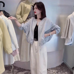 圆领休闲纯色短款棒球服外套女春季新款小个子简约感夹克上衣