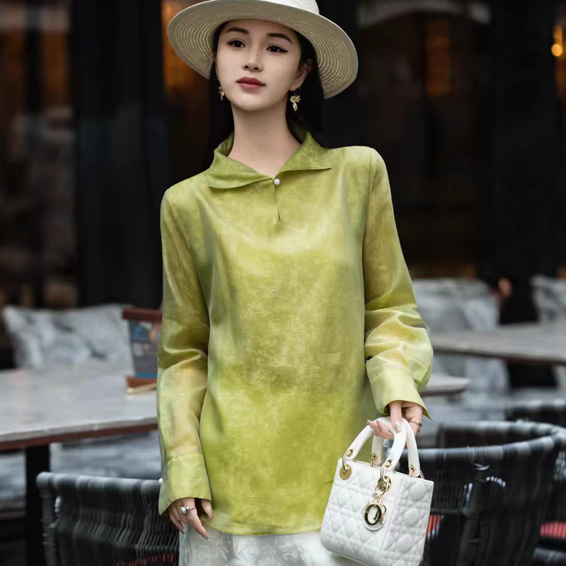 【Contact for Price Change after Purchase: 110】Light Luxury Women's Top, New Chinese Style Double-Layer Tencel Long-Sleeve Shirt 【Contact for Price Change after Purchase: 110】Light Luxury Women's Top, New Chinese Style Double-Layer Tencel Long-Sleeve Shirt