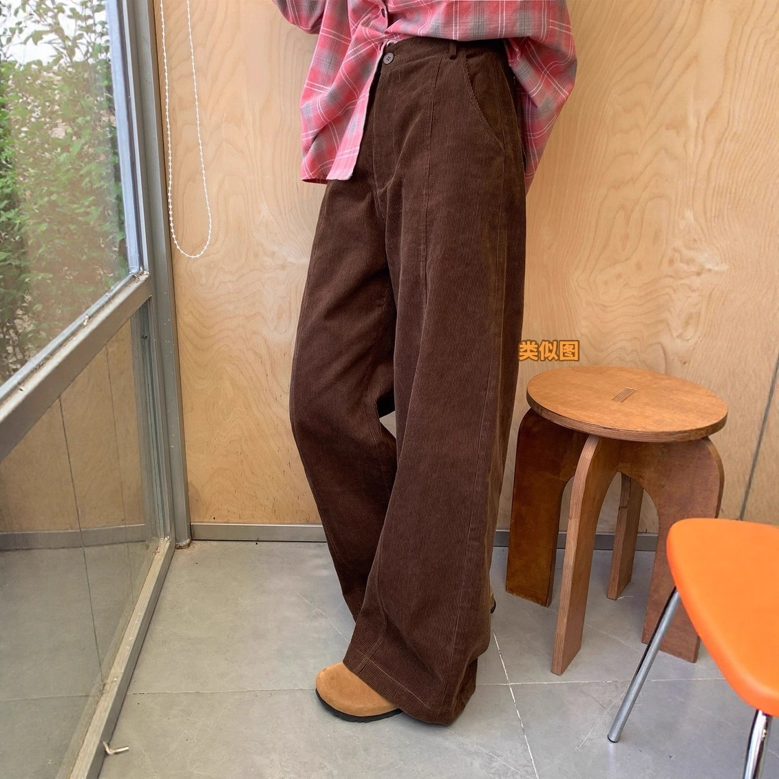 现货发  251025-156    加绒加厚  分割线高腰直筒灯芯绒休闲裤