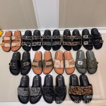 跨境款情侣款F家字母平底两带拖鞋舒适款外穿休闲时尚百搭沙滩拖