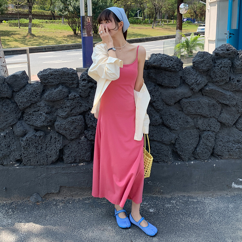 Real Shot # Korean Style Suspender Long Skirt Dress for Women 2025 New Slimming Sexy Summer Mini Skirt Trendy