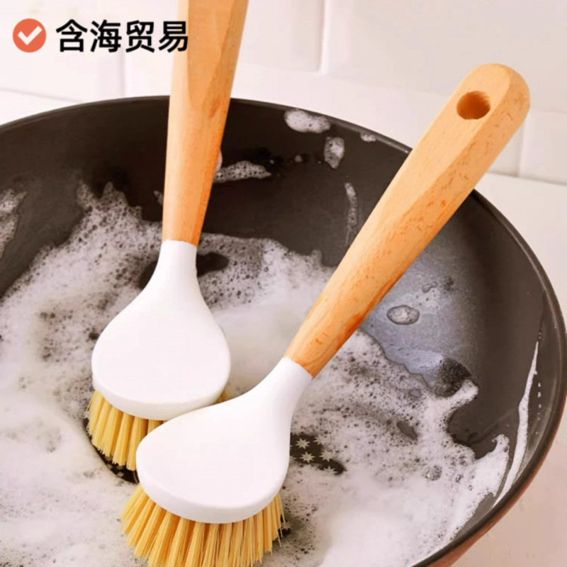 鍋ブラシ、キッチン専用長柄鍋洗いブラシ、鍋洗い加工品、鍋を傷めず油汚れを落とす、食器洗いブラシ、木柄ブラシ|undefined