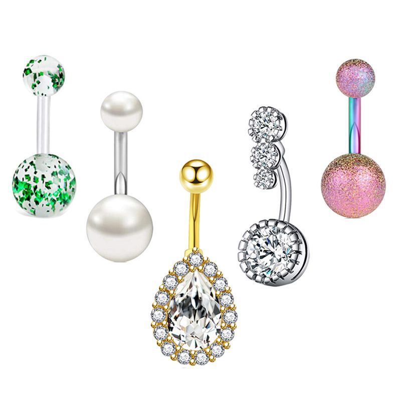 Stainless Steel Zircon Belly Ring Set - 5 Piece Navel Piercing Jewelry with Cactus Floral Design detail image 12