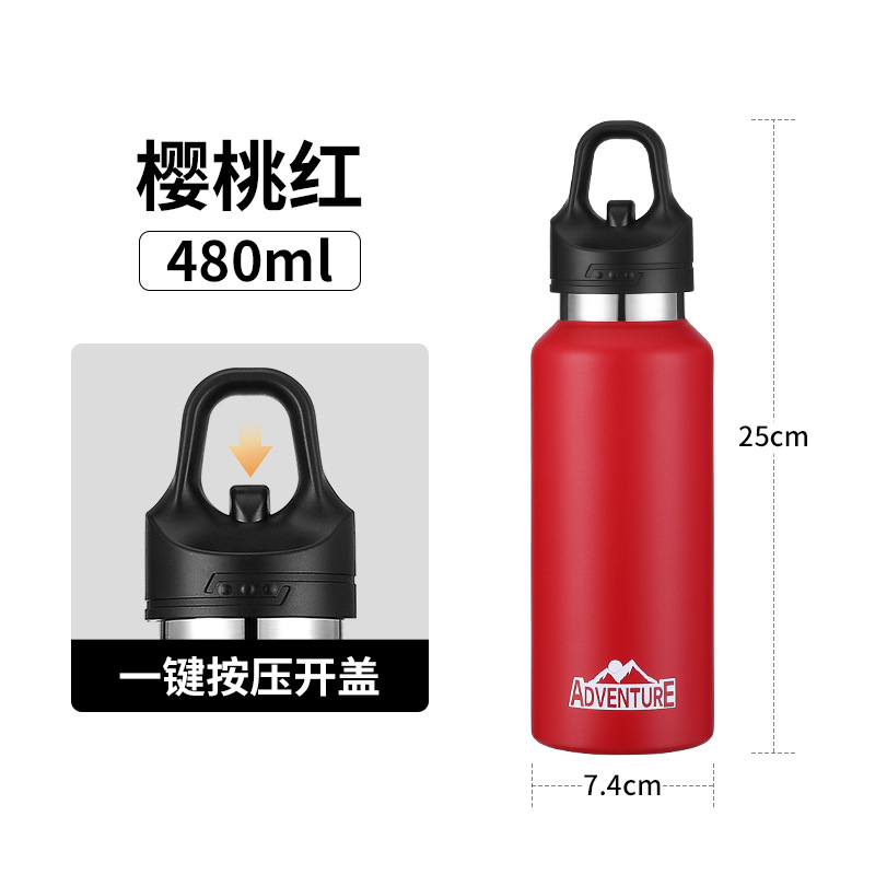Taza termo rebotando con una mano, apertura con un botón, cubierta, deportes al aire libre de gran capacidad, bicicleta, montañismo, botella de agua portátil al por mayor