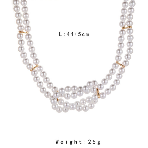 European and American cross-border fashion new cool style double-layer 8-word knot winding pearl necklace for women, factory direct sales