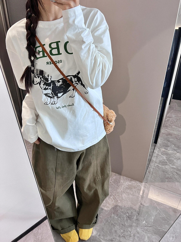 【200克纯棉后包领】美式复古宽松长袖白色t恤女春秋设计感小众上|undefined