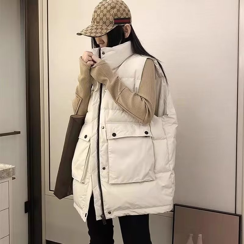Diseño de nicho Chaleco de Bolsillo grande de las mujeres de media longitud Otoño e Invierno Nuevo chaleco suelto Chaleco de pan de las mujeres image 8