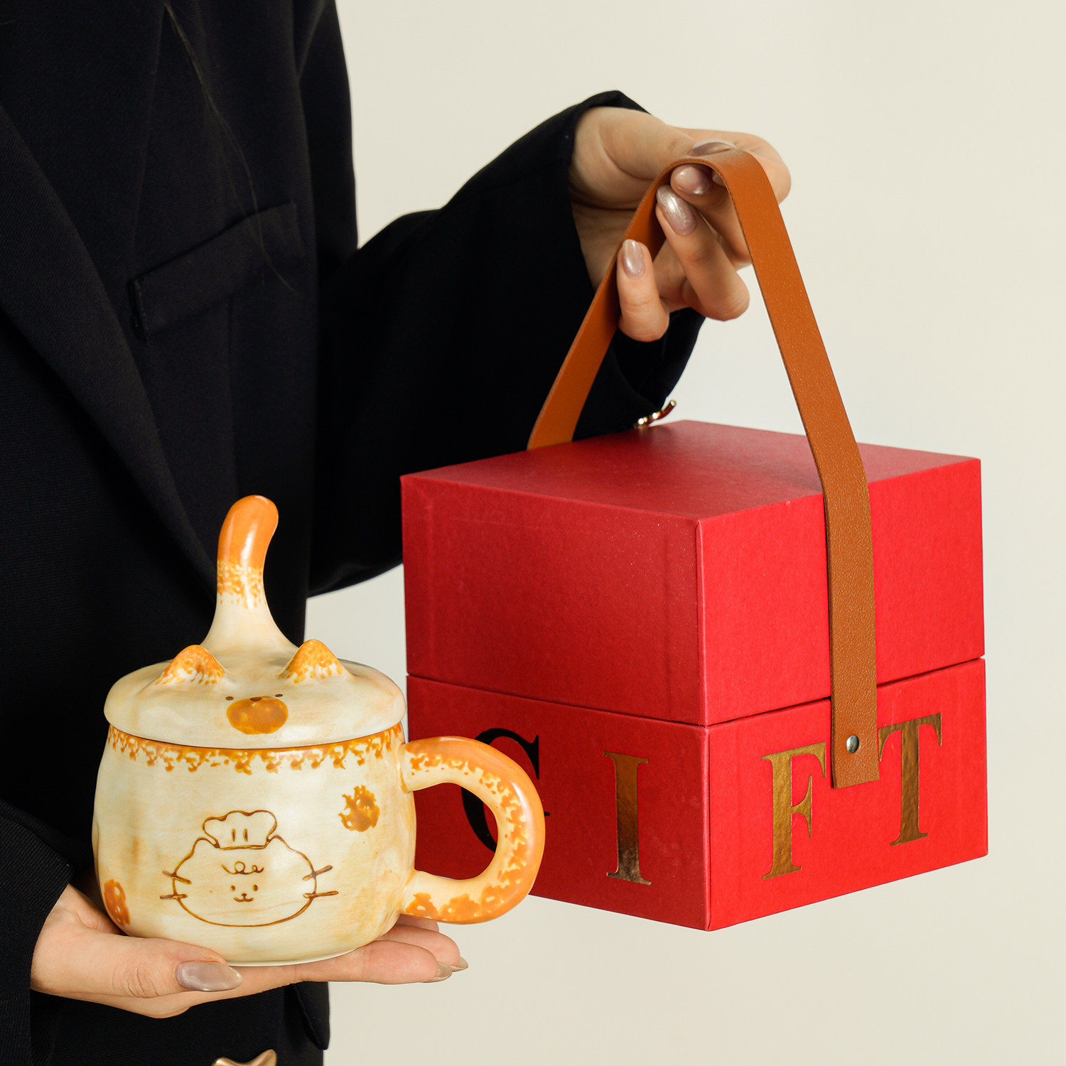 Taza de cerámica hecha a mano con tapa de diseño taza de café creativa para niños taza de agua casera regalo de cumpleaños