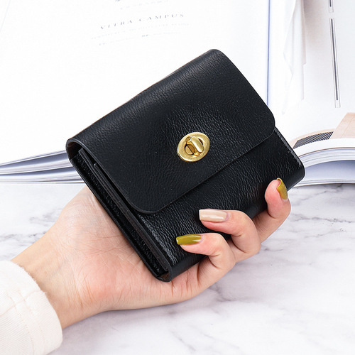 Korean Version New Small Wallet for Women Soft Leather Thin Strap Clasp Solid Color Simple Student Coin Purse Multi Card Slot Wallet for Women