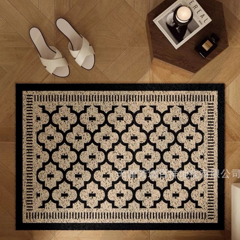 Midnight Barcelona retro silk loop floor mat for entrance door, home entryway mat, non-slip dust-removing dirt-trapping mat