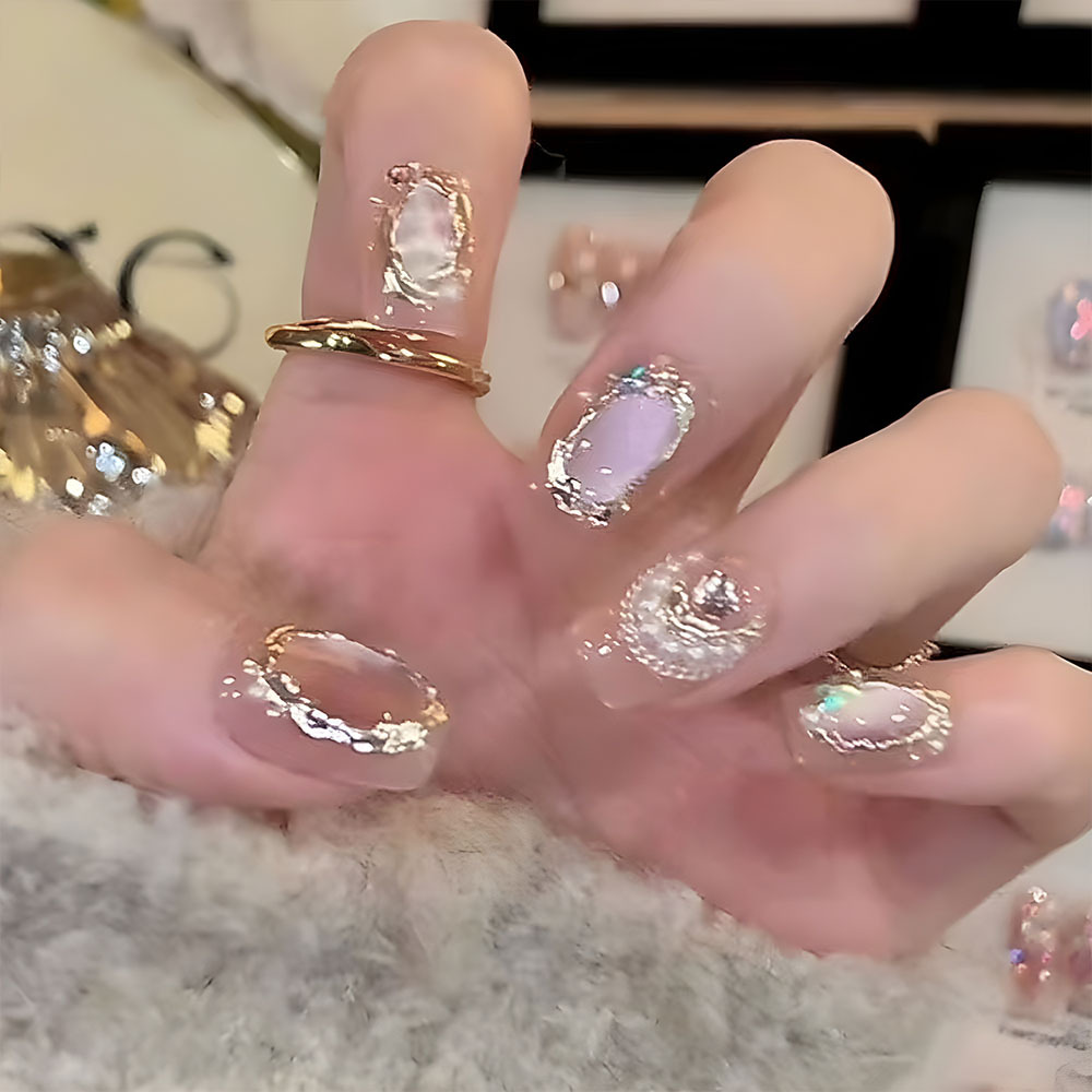 Rubijo ojo de gato de diamante para usar uñas cortas, uñas exquisitas y elegantes, 10 piezas de parche de uñas falsas.