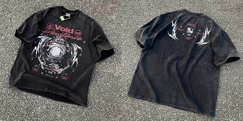 Vintage lavado viejo vintage manga corta marca de moda americana niebla calle suelta VTG casual cuello redondo hombres y mujeres camiseta