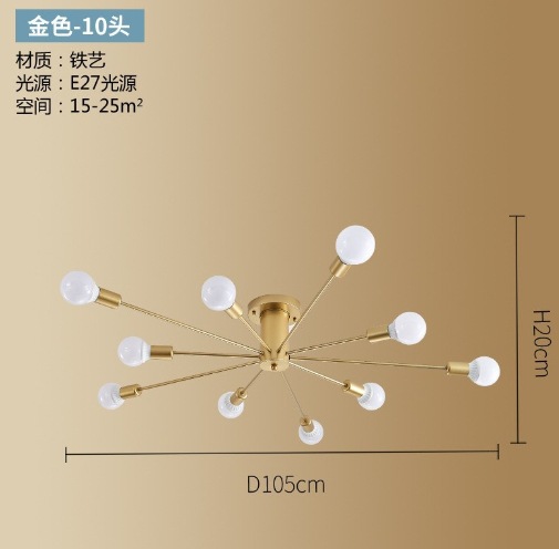 Lámpara de techo de dormitorio nórdica moderna y minimalista lámpara de sala de estar creativa araña de hierro forjado rama de lámpara al por mayor