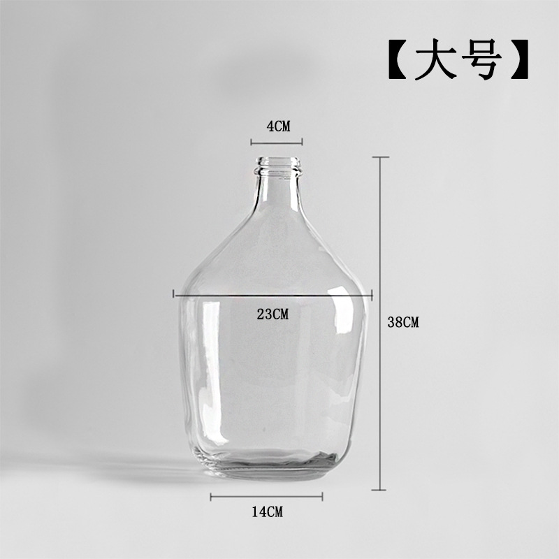 Botella de vidrio simple, boca pequeña, jarrón de barriga grande, reloj colgante de madera de caballo borracho, arreglo floral, decoración de la sala de estar, decoración hidropónica, gran