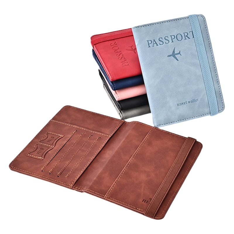 Cruzar la frontera de cuero de la PU nueva bolsa de pasaporte de viaje personalizado RFID Multi-función bolsa de almacenamiento de documentos simple en stock al por mayor