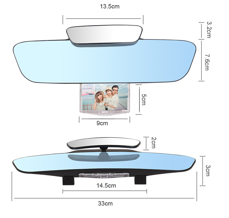 Real Frameless Car Large Field of View Reversing Auxiliary Rearview Mirror 2.5D Curved High-Definition Glass Anti-Glare Blue Mirror