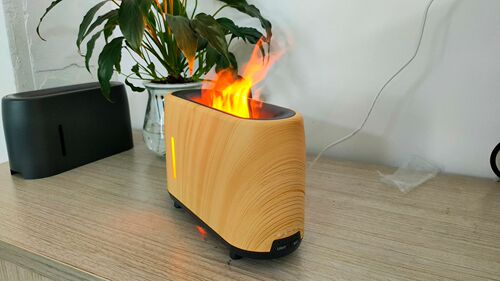 Colorful remote control flame humidifier wood grain 3D simulated flame aromatherapy machine ultrasonic air humidifier essential oil