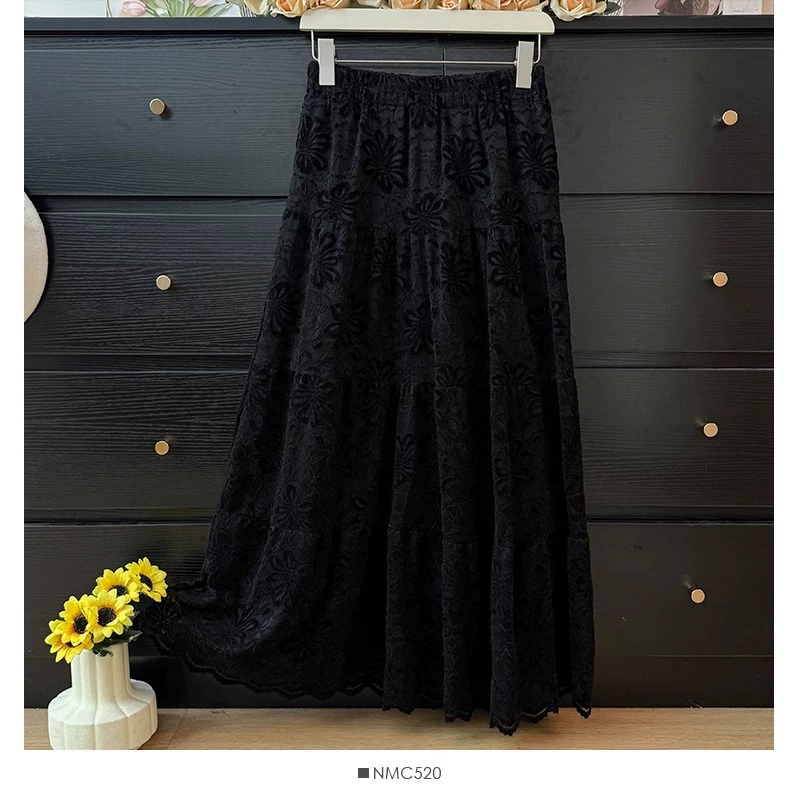 Нежный ветер сплошной цвет полые кружевные юбки женского зимнего женского женского темперамента с высокой талией и складками