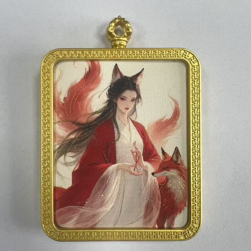 手绘描金莽龙女蛇年狐仙唐卡嘎乌盒九尾道家唐卡套周边吊坠项链|undefined