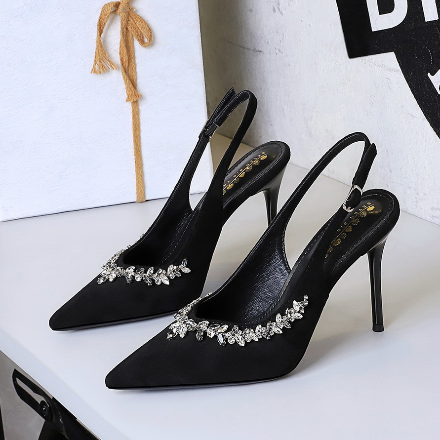 2338-2 European And American Style Party Heels Stiletto Pointed Toe Rhinestone Shallow Suede Backless Back Strap Ultra_vogvips.com