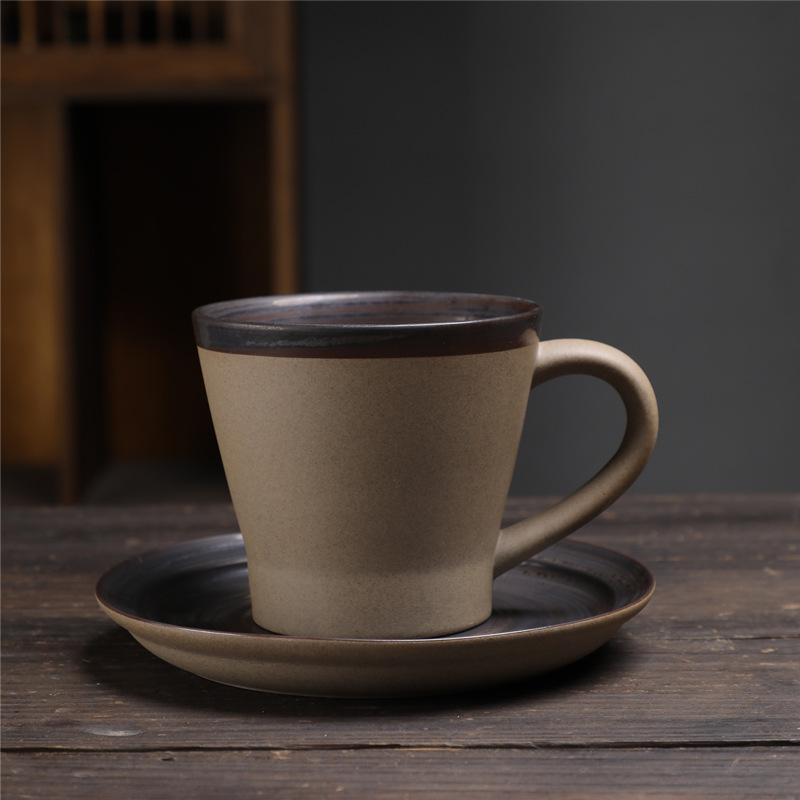 Estilo japonés vintage de cerámica taza de café y platillo traje creativo regalo taza de té de la tarde taza de café de gres