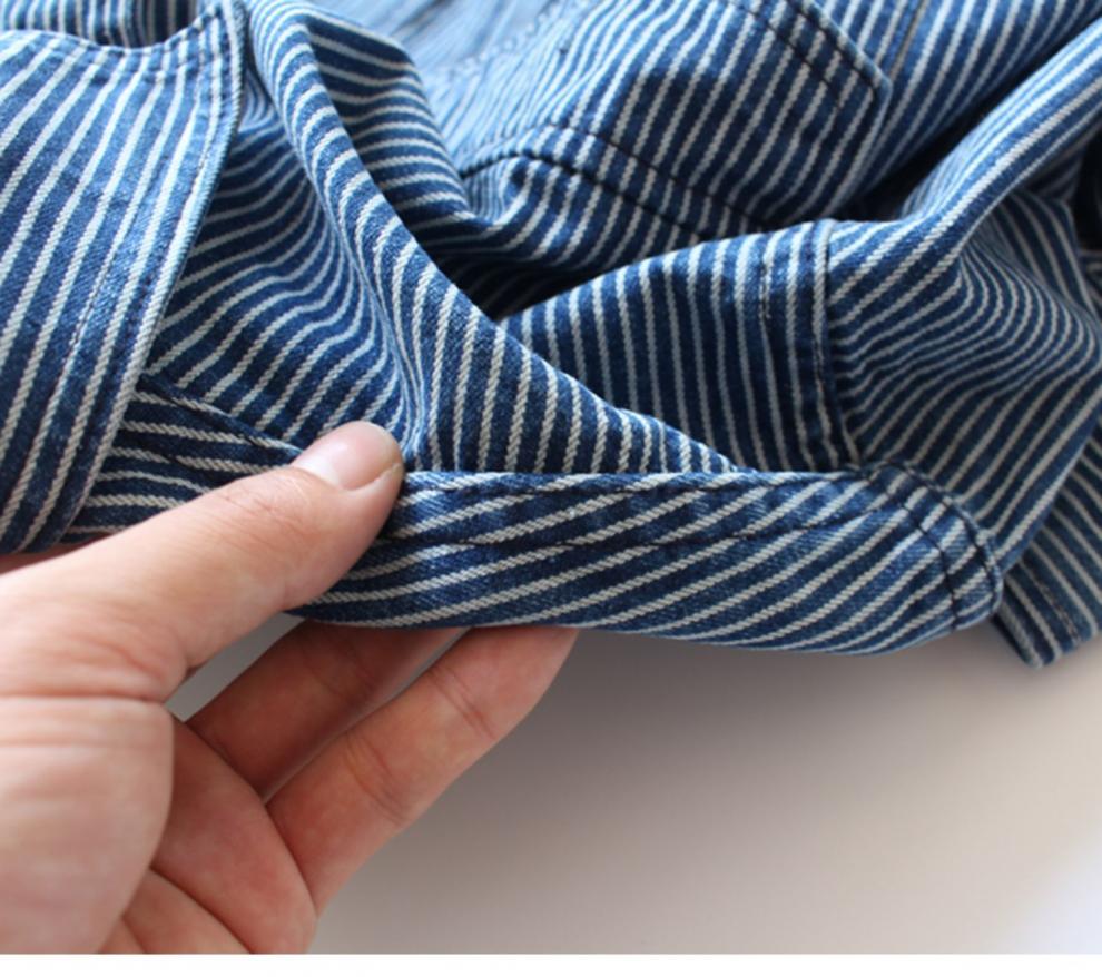 Vintage-Jeanshemd für Herren – Schweres, gestreiftes Langarm-Freizeithemd mit zwei Taschen, lockerer Passform, Polyester-Mischgewebe_voghion.com