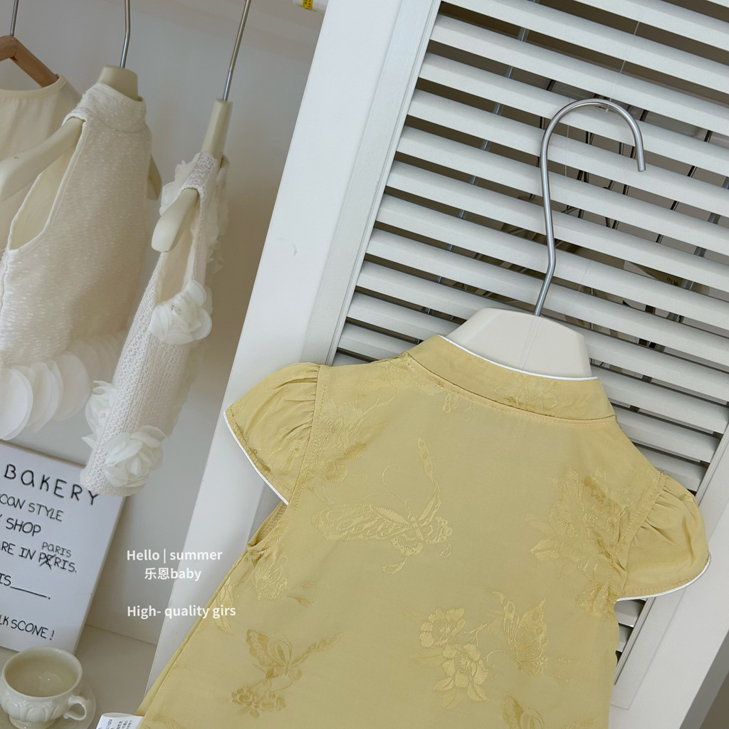 [Le En baby] Verano para niñas, nuevo estilo chino, cheongsam mejorado, vestido Hanfu, estilo antiguo, estilo occidental, falda de moda