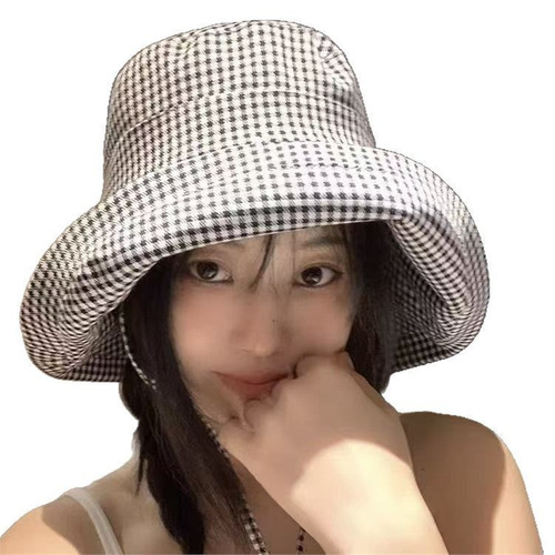 Women's Korean Version Summer Outing UV Protection Outdoor Brim Hat that Blocks Sun and Faces, with a High-End Striped Fisherman Hat