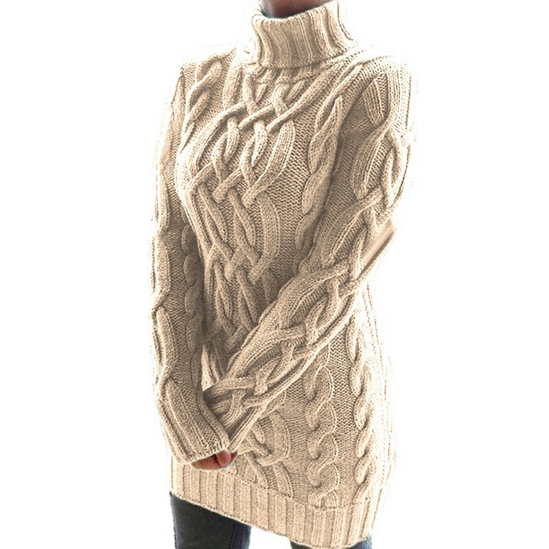 2026Wish Women's Knit Sweater European and American Style Autumn and Winter Thick Double-Collar Retro Chunky Cable Knit Dress 2026Wish Women's Knit Sweater European and American Style Autumn and Winter Thick Double-Collar Retro Chunky Cable Knit Dress