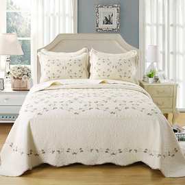 小清新欧式刺绣全棉床盖 纯棉绗缝被夹棉防滑床单床罩 床品套件