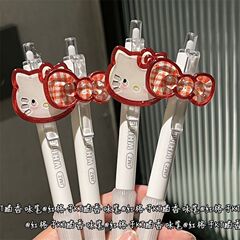 红格子kt猫减负香味挂件笔ins风高颜值按动式st头学生黑色刷题笔