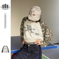 YUUアメリカレトロ迷彩肩袖上着プルオーバーゆるい丸首パーカー男女長袖tシャツジャケットT293