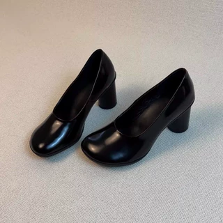 现货宅女也也同款推荐「乖乖头单鞋」小个子7cm亮皮简约高跟7cm