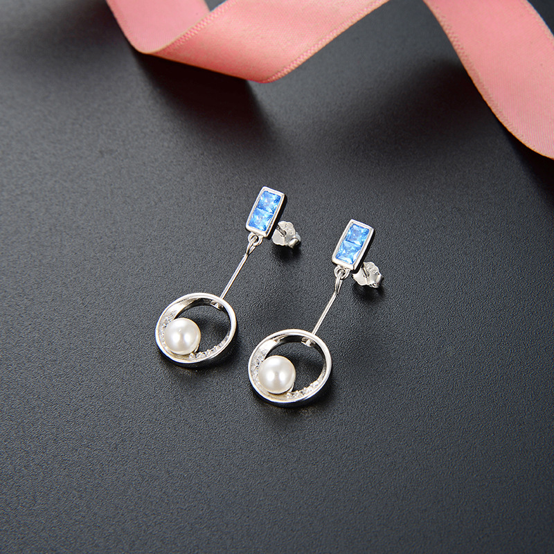 Pendientes redondos de circón de estilo simple de las mujeres estilo japonés y coreano s925 pendientes de perlas de plata temperamento estudiantil pendientes populares