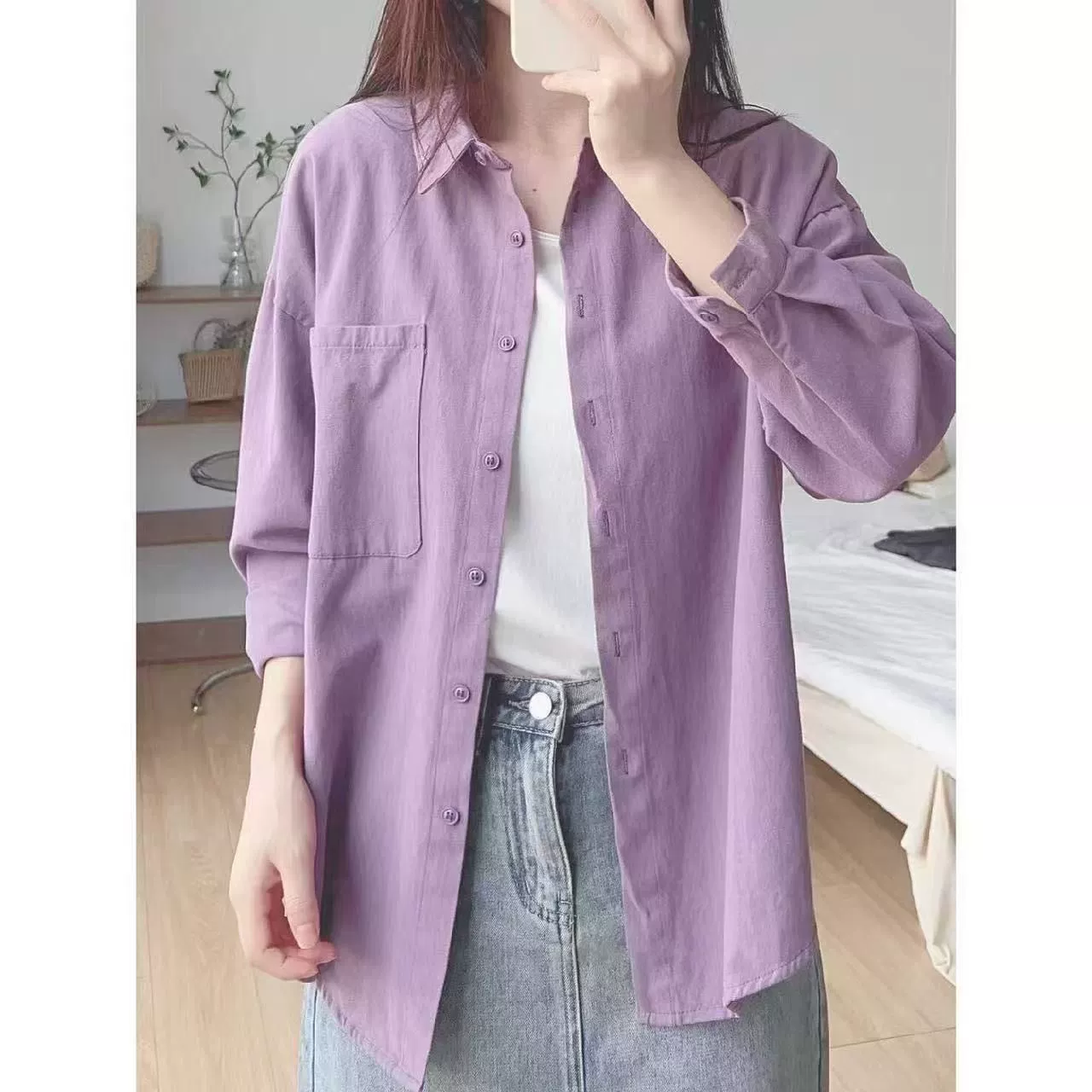 Женская хлопковая рубашка из плотного хлопка в корейском стиле, свободная повседневная тонкая рубашка с длинными рукавами, весенне-осенняя внутренняя одежда, верхняя куртка