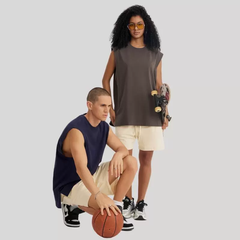 2025夏季美式街头嘻哈潮牌240g无袖坎肩T恤宽松纯棉背心休闲帅气