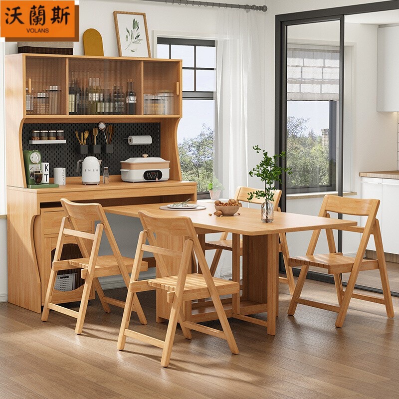 Solid Wood Multifunctional Small Dining Table, Sideboard, Storage, Folding Table and Chair Set, Integrated Cabinet for Small Apartments