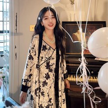 大牌睡衣钻石绒奢华高级印花家居服翻领收腰两件套性感睡袍